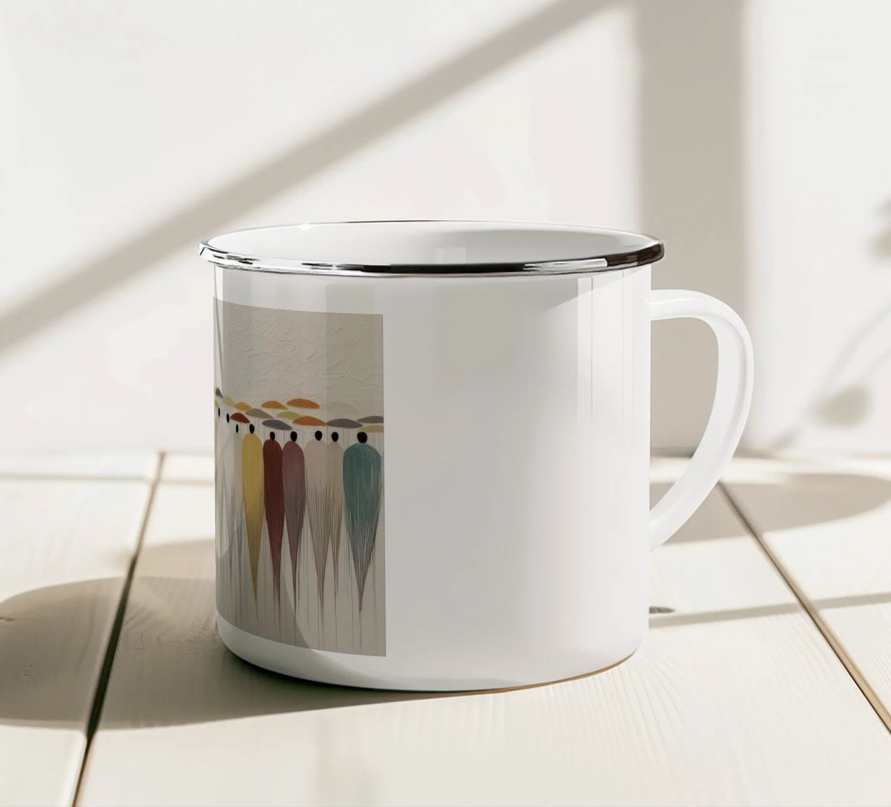 Persone astratte con un ombrello tazza in smalto da Imagine