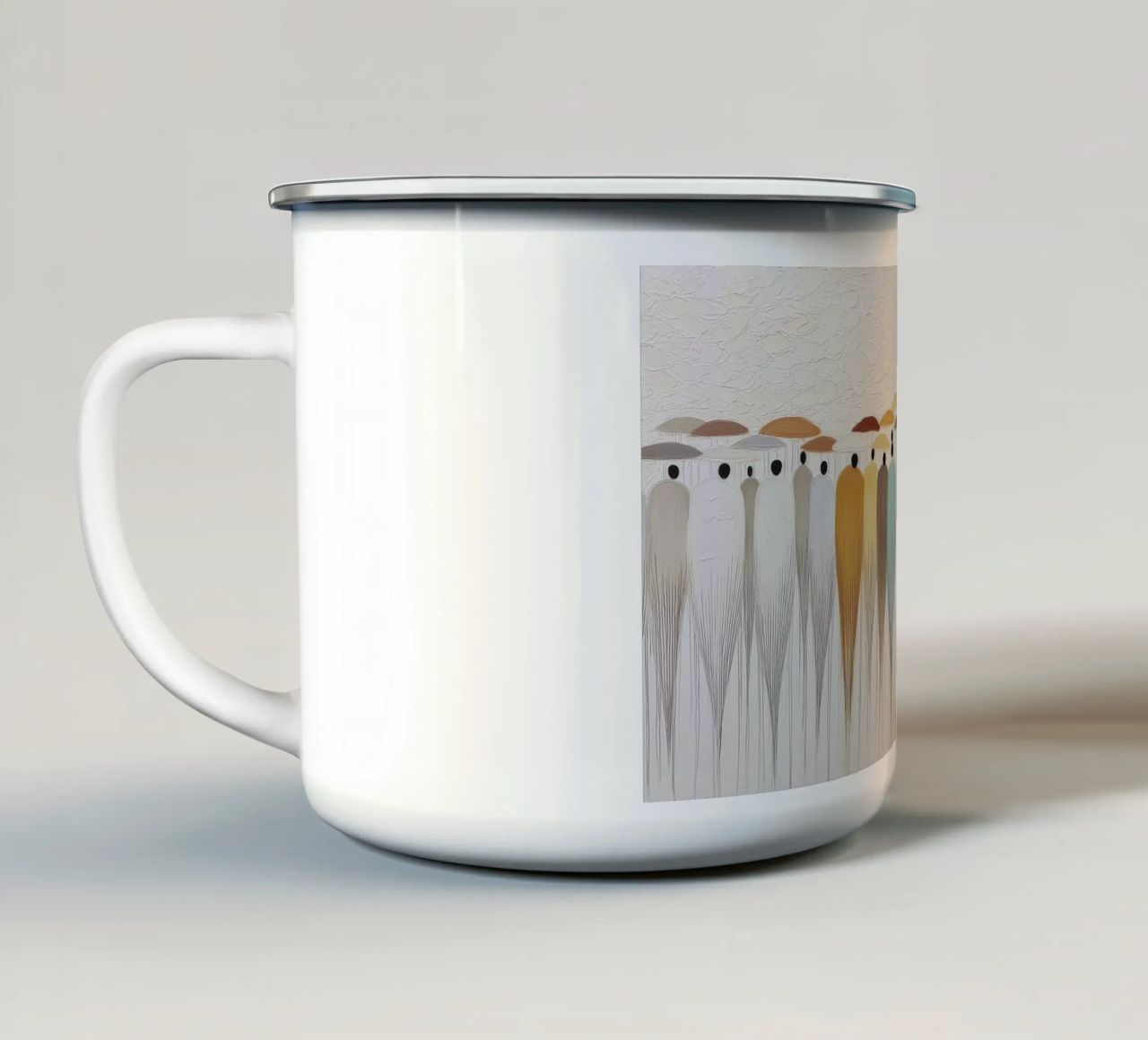 Persone astratte con un ombrello tazza in smalto da Imagine