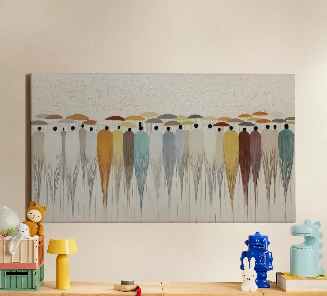 Abstrakte Menschen mit einem Regenschirm Leinwand von Imagine