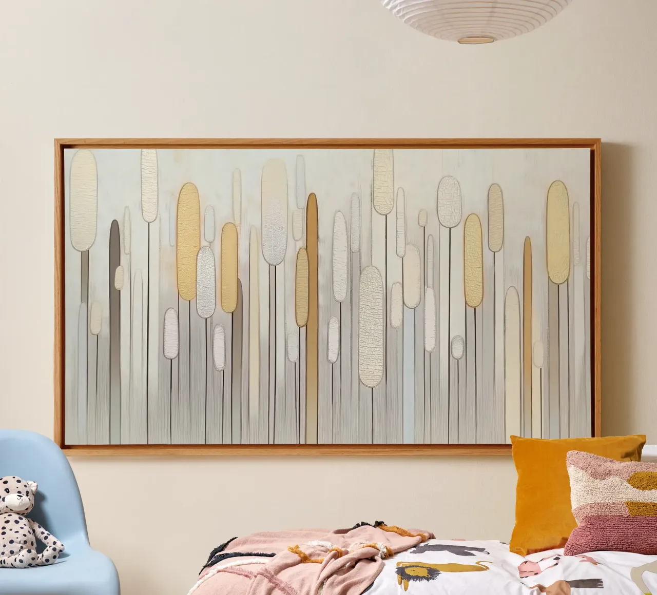 Abstracte bloemen in zachte kleuren canvas met Baklijst van Imagine