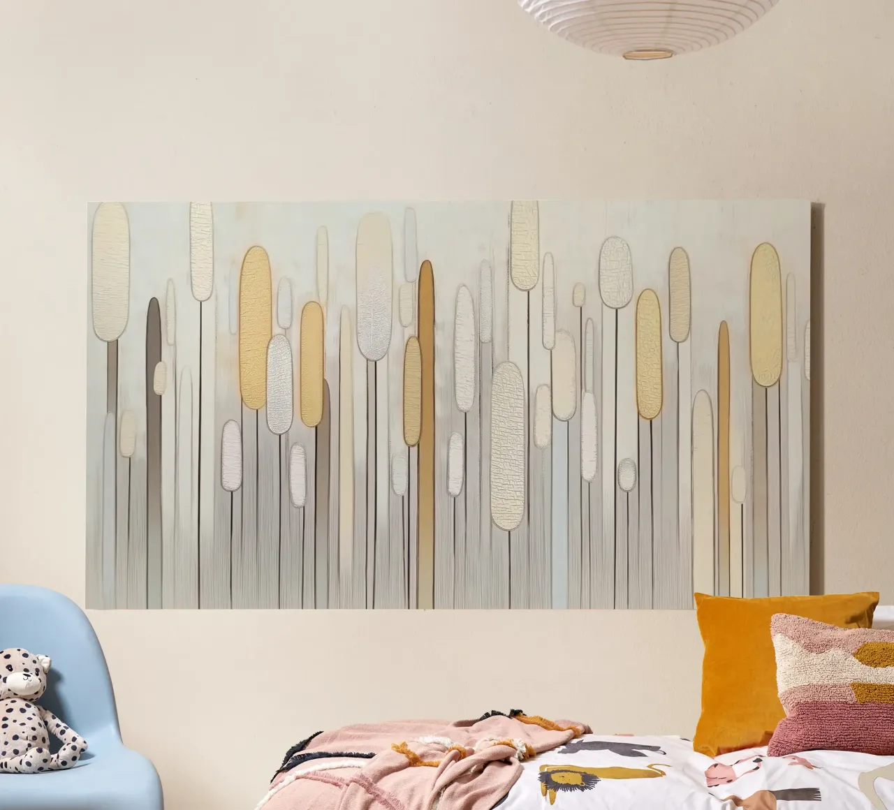 Abstracte bloemen in zachte kleuren canvas met Baklijst van Imagine