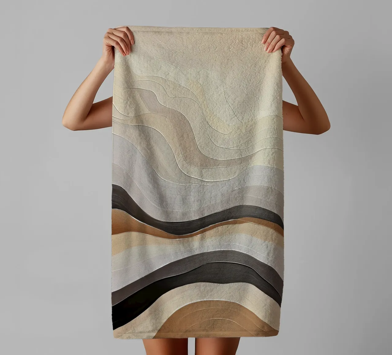 Abstract mountains in sand colours towel by Imagine