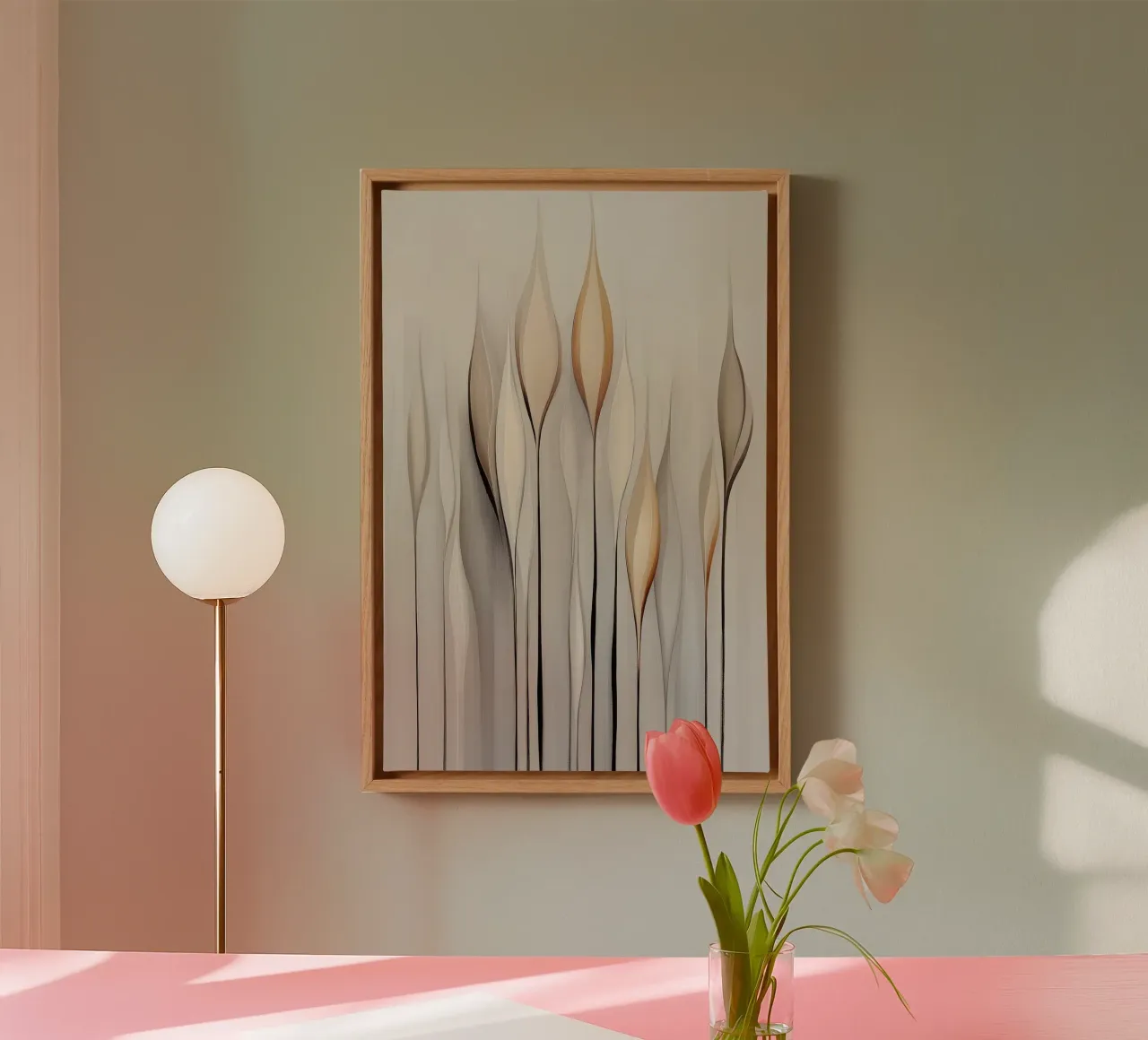 Fiori astratti di colore grigio tela con Cornice a cassetta da Imagine