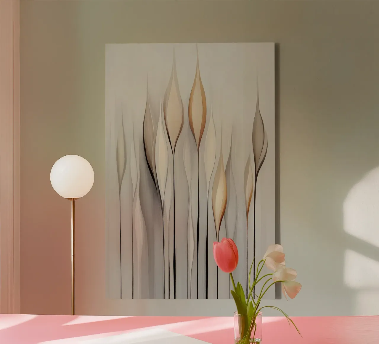 Fiori astratti di colore grigio tela con Cornice a cassetta da Imagine