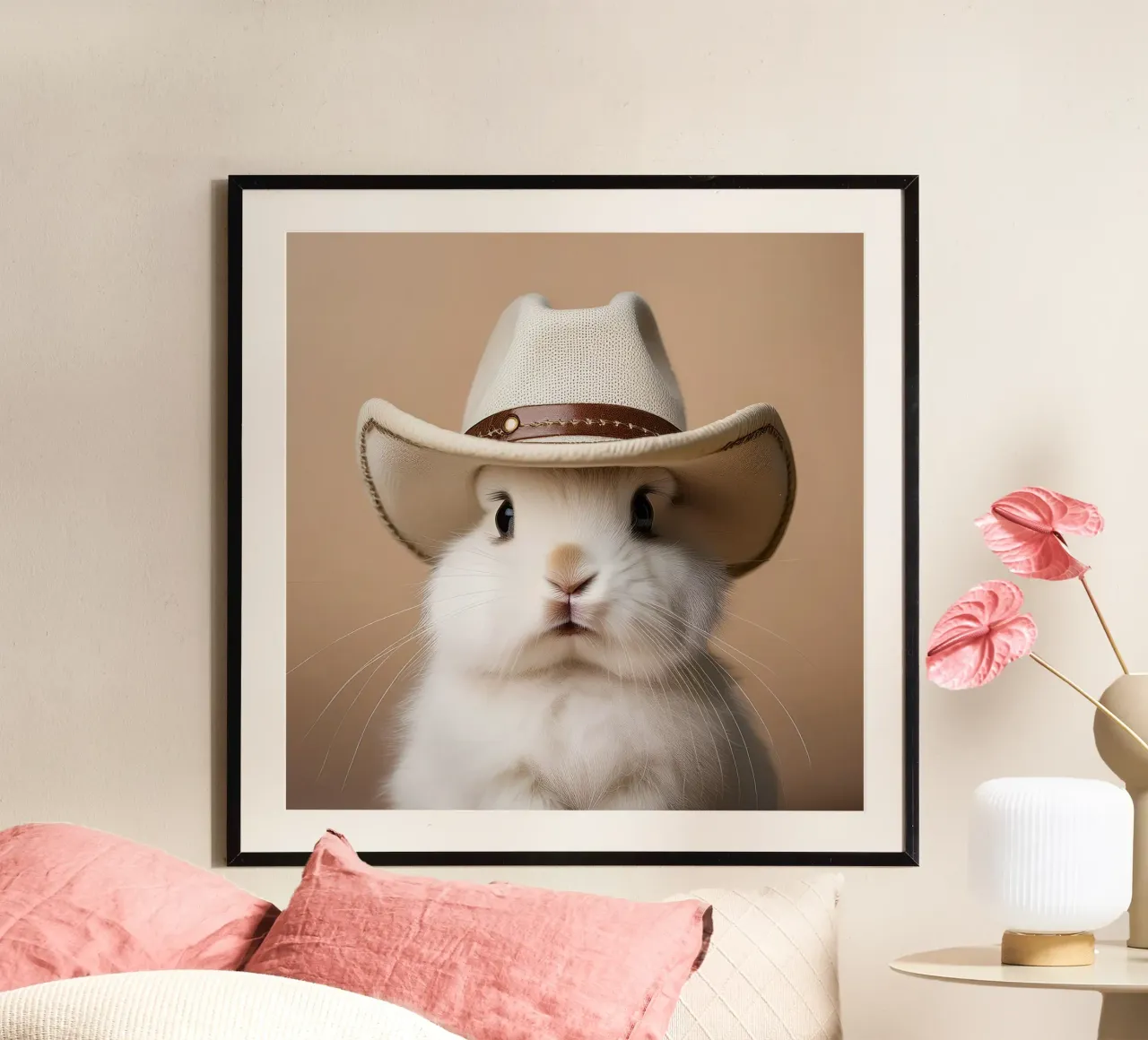 Adorable conejito con sombrero de vaquero | Arte de pared de animales caprichosos poster de FlexiDesignsByK