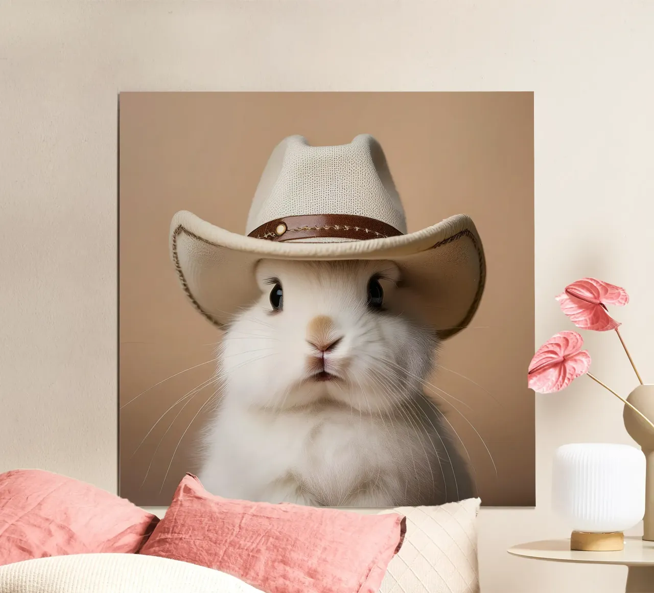 Adorable conejito con sombrero de vaquero | Arte de pared de animales caprichosos poster de FlexiDesignsByK