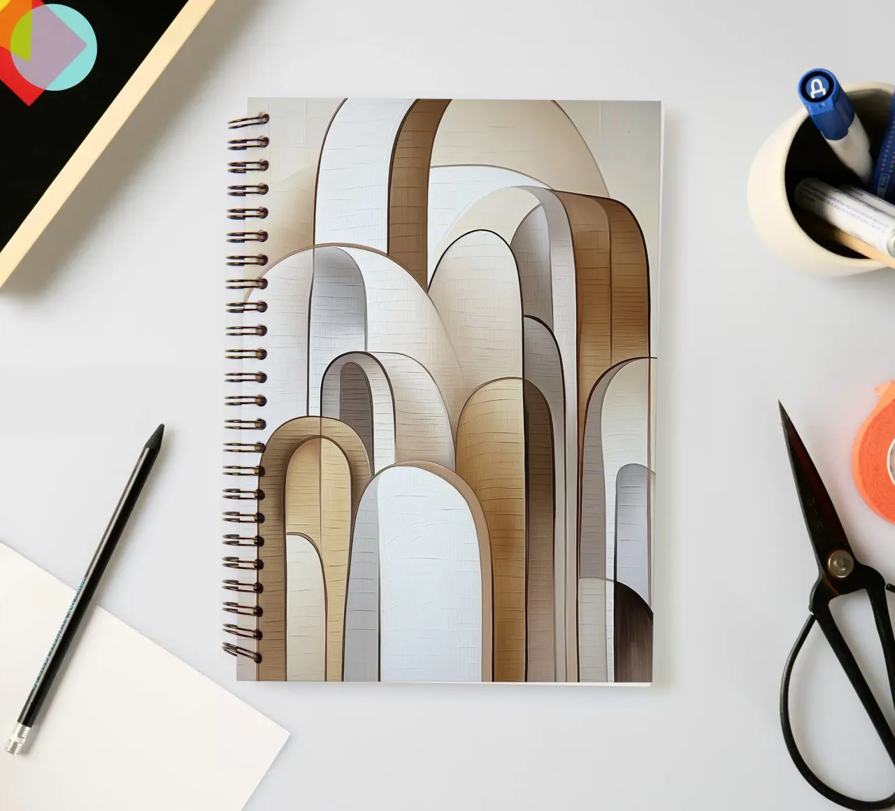 Abstract shapes in brown colours spiral notebook by Imagine