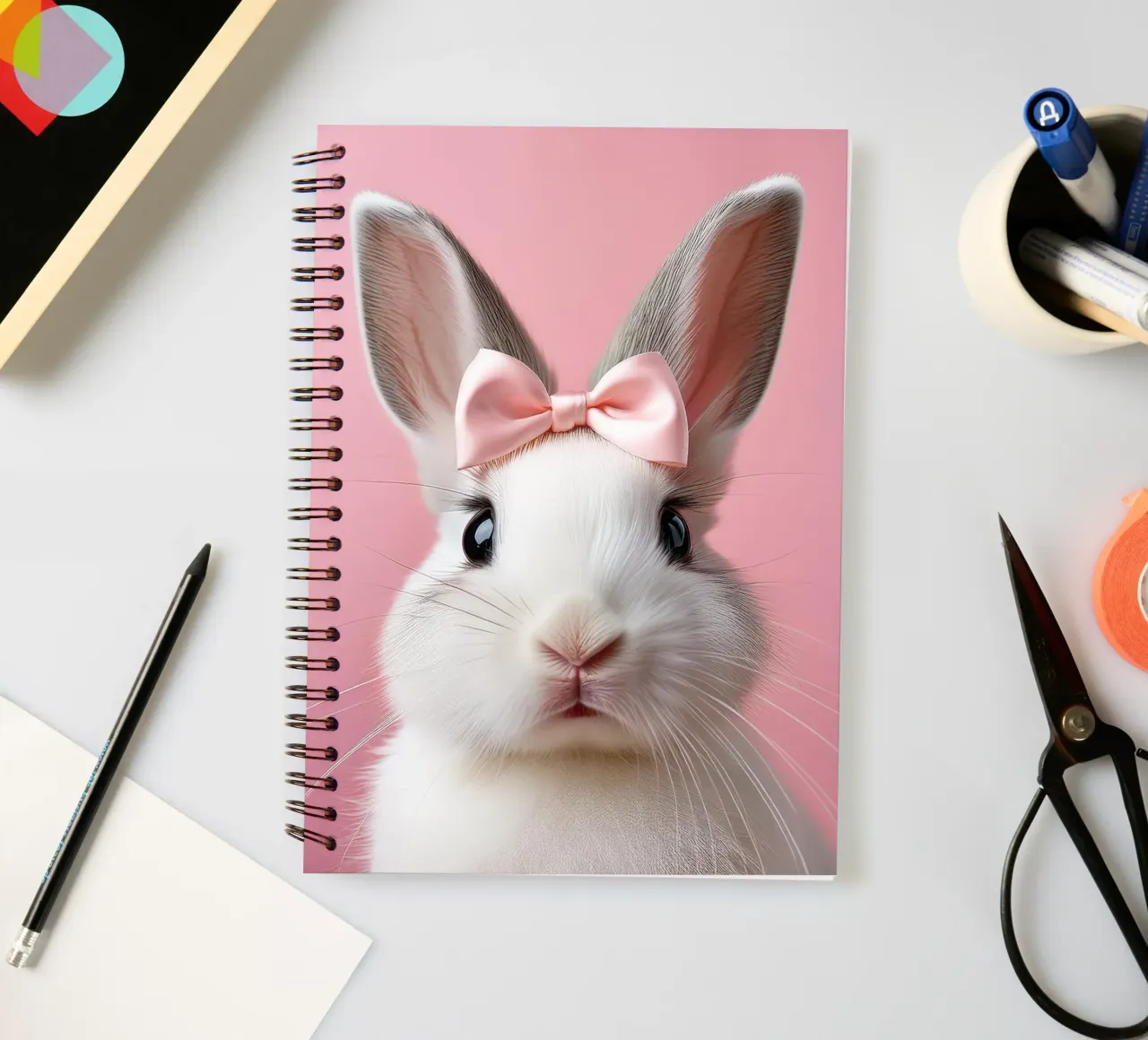 Bezaubernder Hase mit rosa Schleife | Skurrile Tier-Wandkunst Ringbuch von FlexiDesignsByK