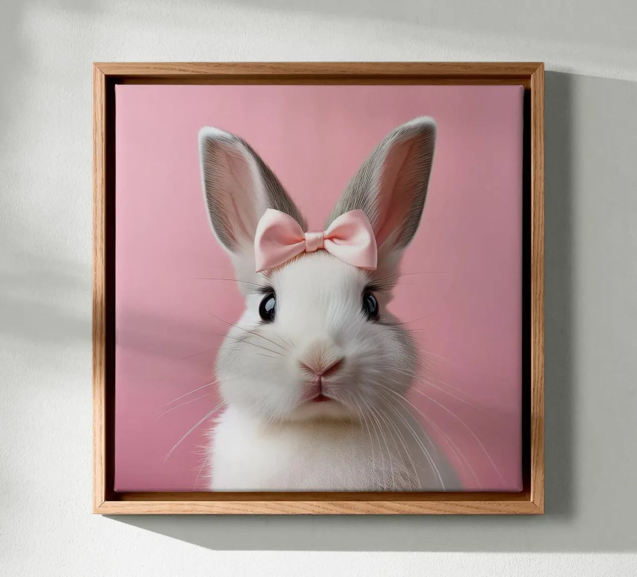 Adorabile coniglietto con fiocco rosa | Animale stravagante da parete tela con Cornice a cassetta da FlexiDesignsByK