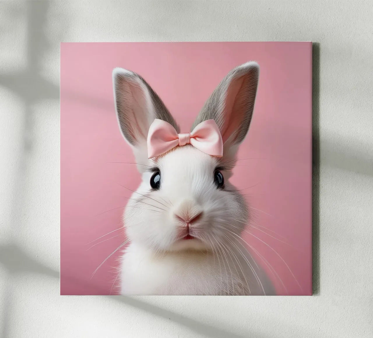 Adorabile coniglietto con fiocco rosa | Animale stravagante da parete tela con Cornice a cassetta da FlexiDesignsByK