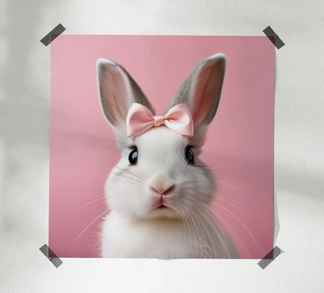 Adorabile coniglietto con fiocco rosa | Animale stravagante da parete poster da FlexiDesignsByK