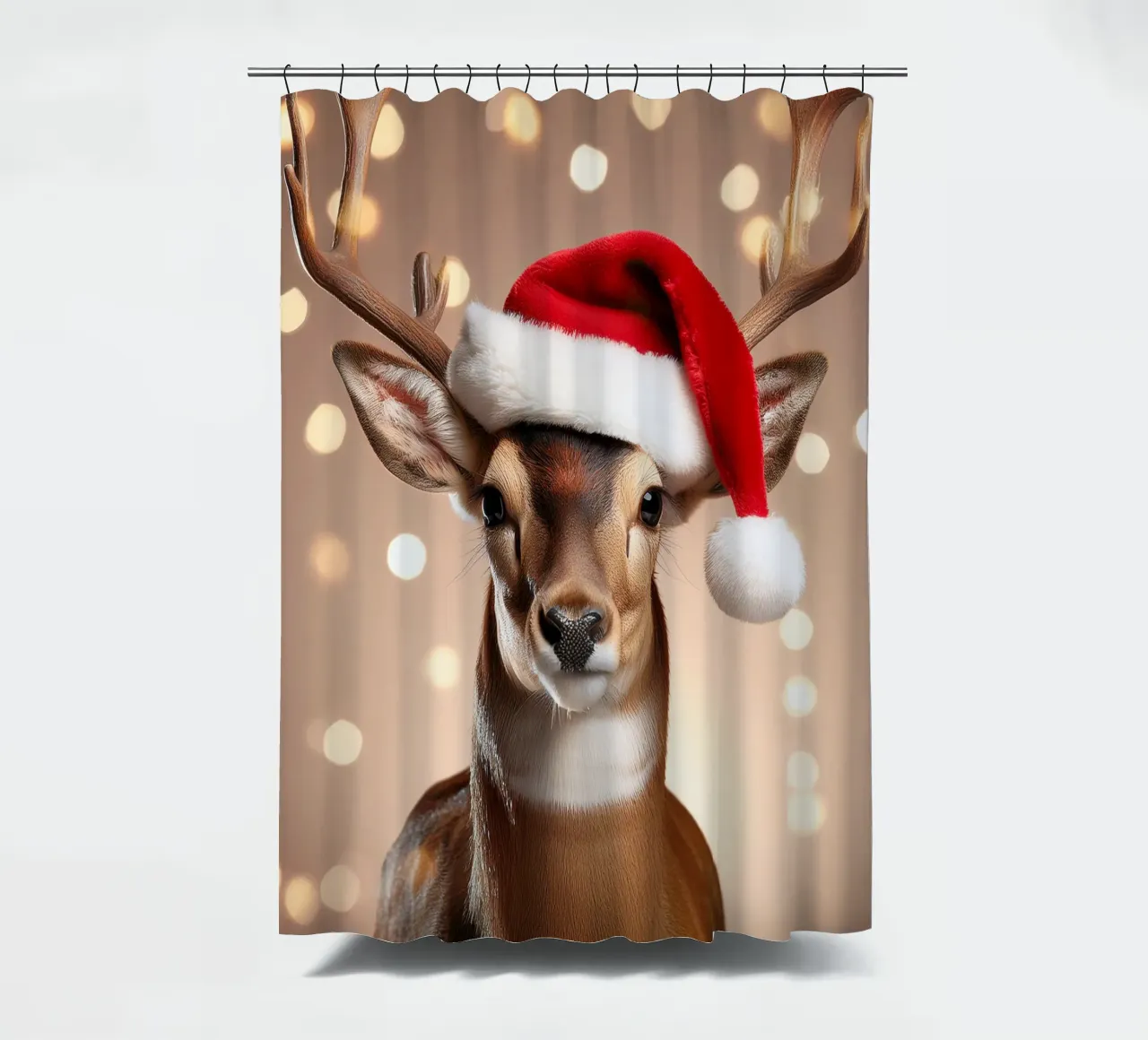 Renne festif avec bonnet de père Noël | Charmant tableau mural de Noël rideau de douche de FlexiDesignsByK