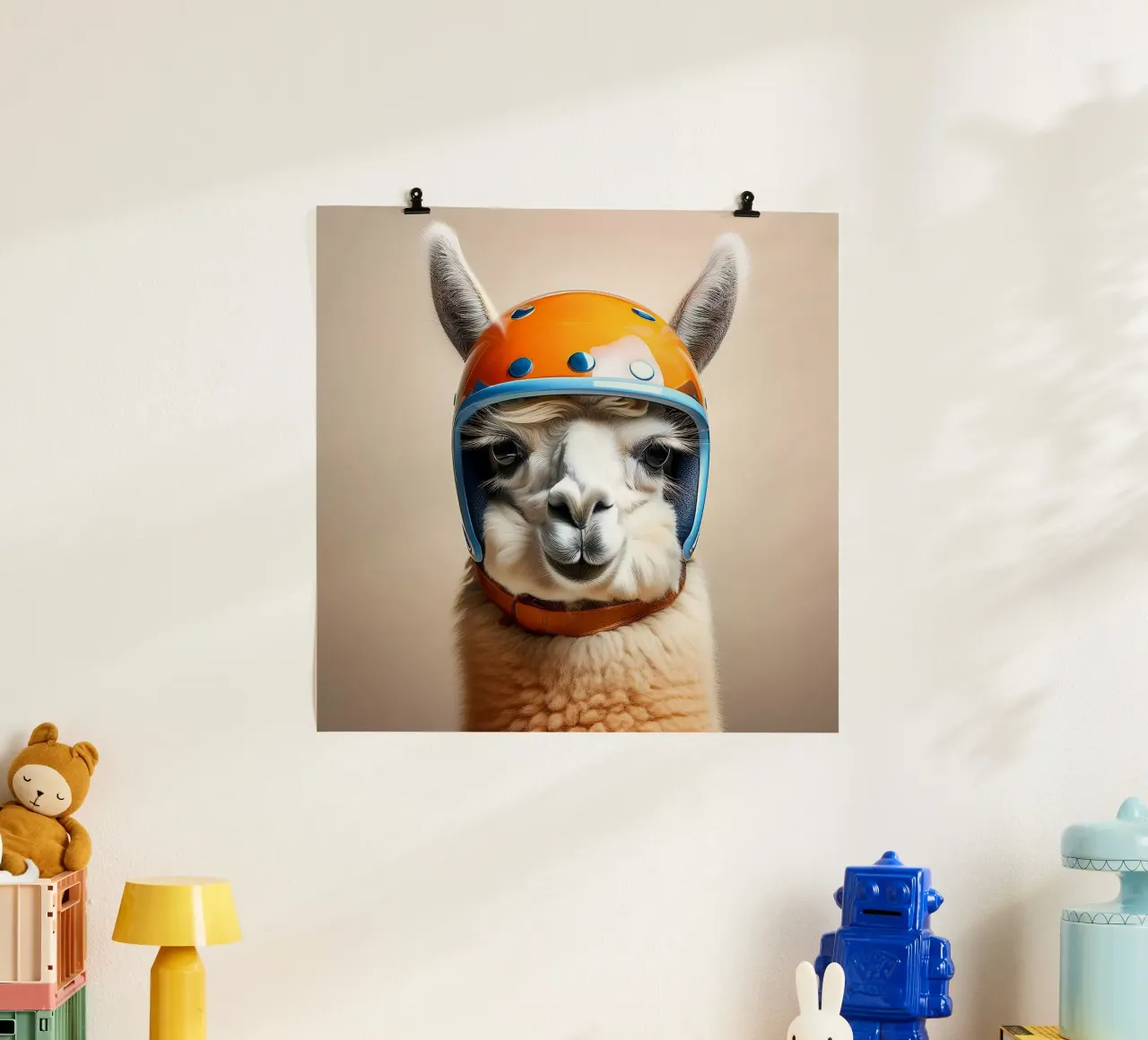 Quirky Llama in Orange Helmet | Fun and Playful Wall Art hahnemühle by FlexiDesignsByK