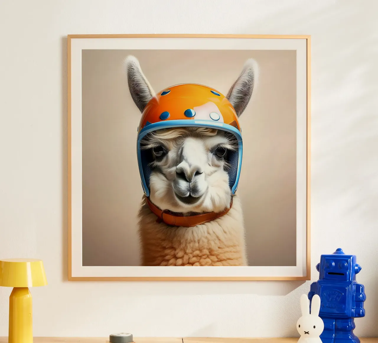 Quirky Llama in Orange Helmet | Fun and Playful Wall Art hahnemühle by FlexiDesignsByK
