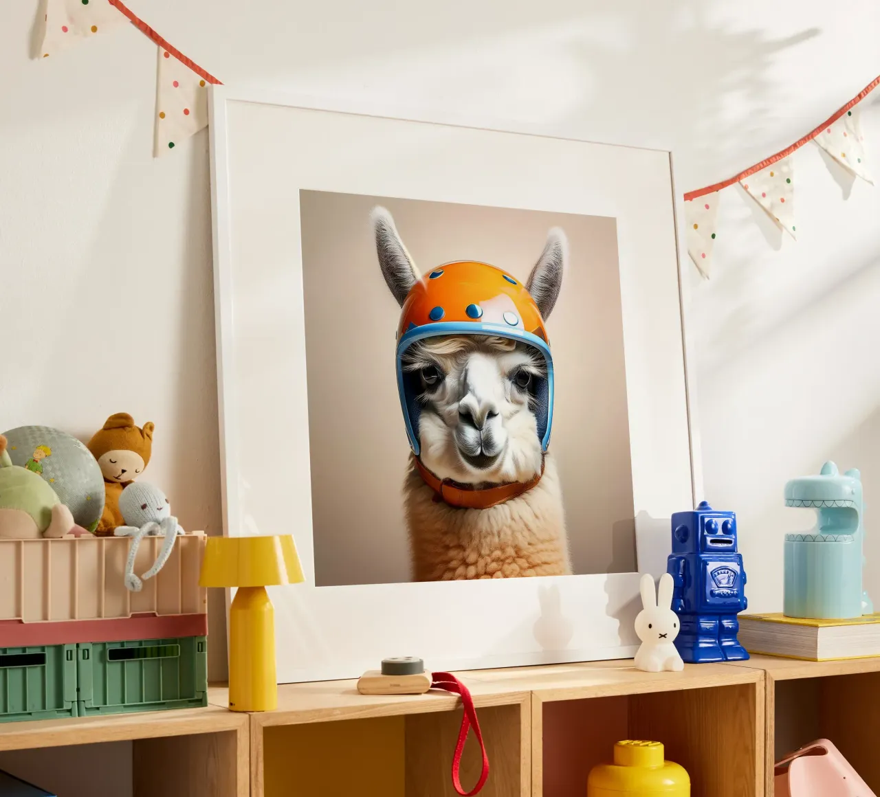 Quirky Llama in Orange Helmet | Fun and Playful Wall Art hahnemühle by FlexiDesignsByK