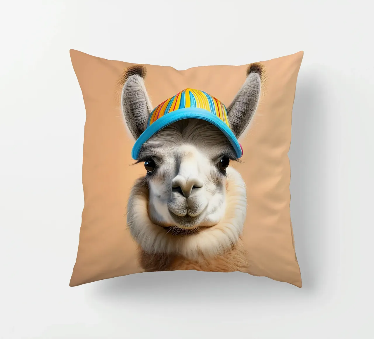 Lama colorato con cappello a righe | Arte da parete divertente e stravagante cuscino da FlexiDesignsByK