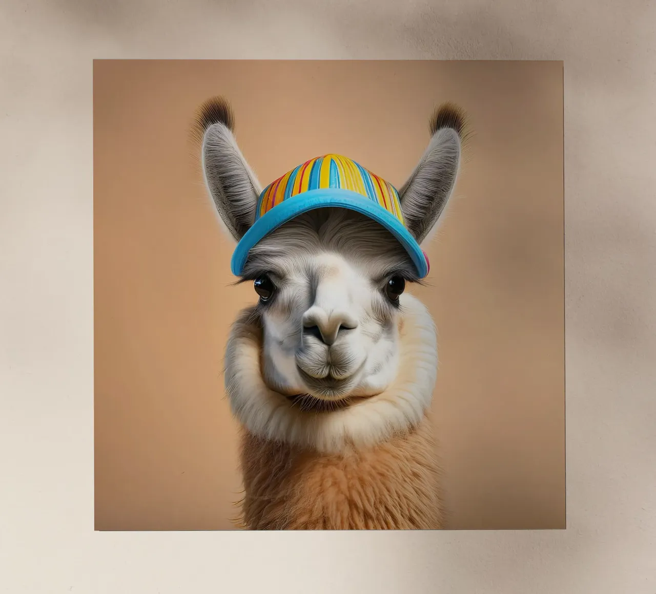 Lama colorato con cappello a righe | Arte da parete divertente e stravagante pellicola backlit da FlexiDesignsByK
