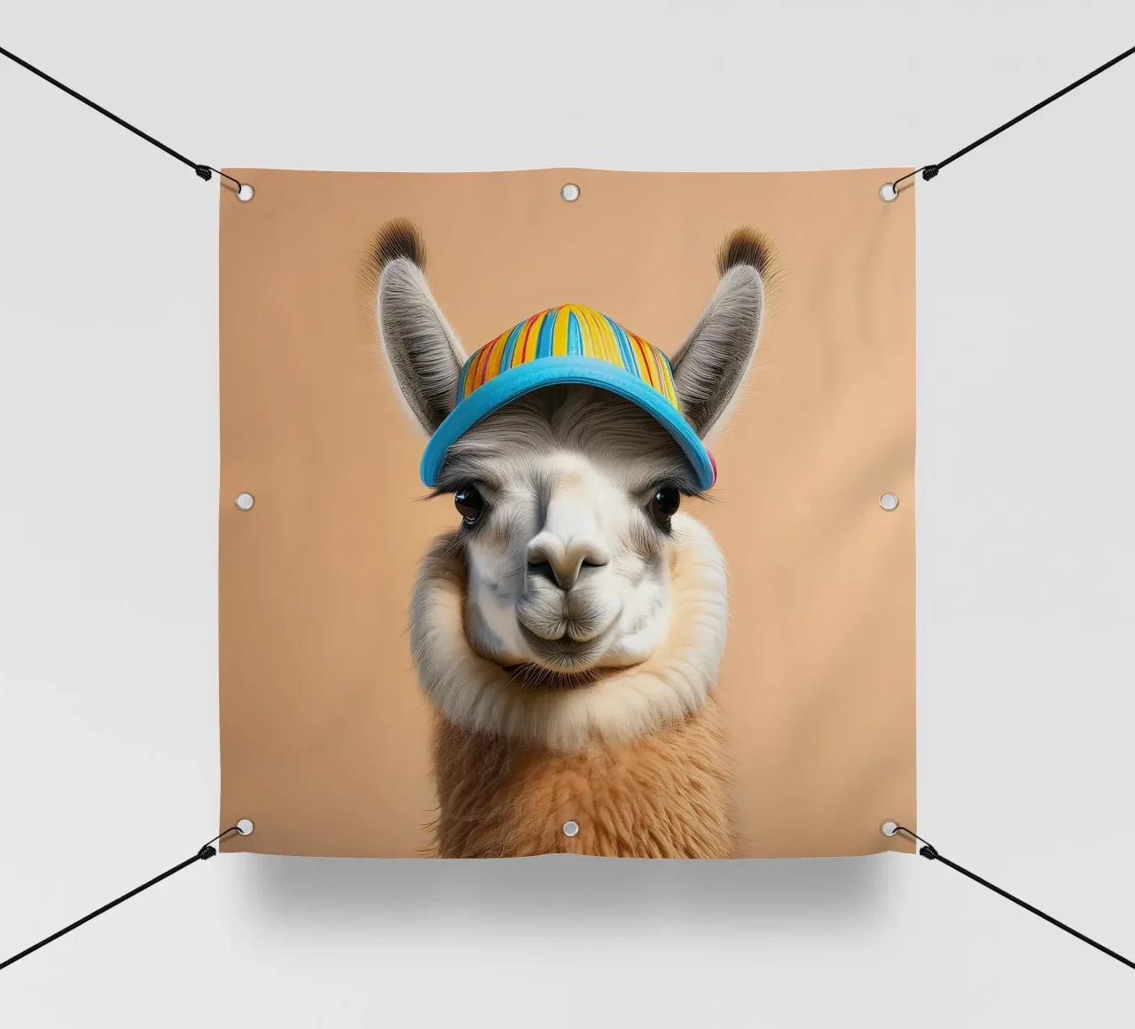 Lama colorato con cappello a righe | Arte da parete divertente e stravagante telo in pvc da FlexiDesignsByK