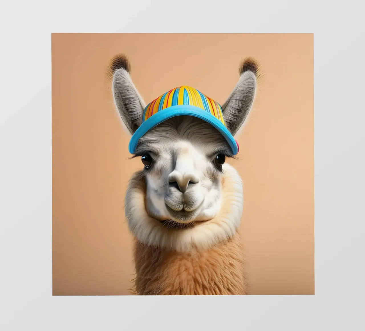 Lama colorato con cappello a righe | Arte da parete divertente e stravagante telo in pvc da FlexiDesignsByK