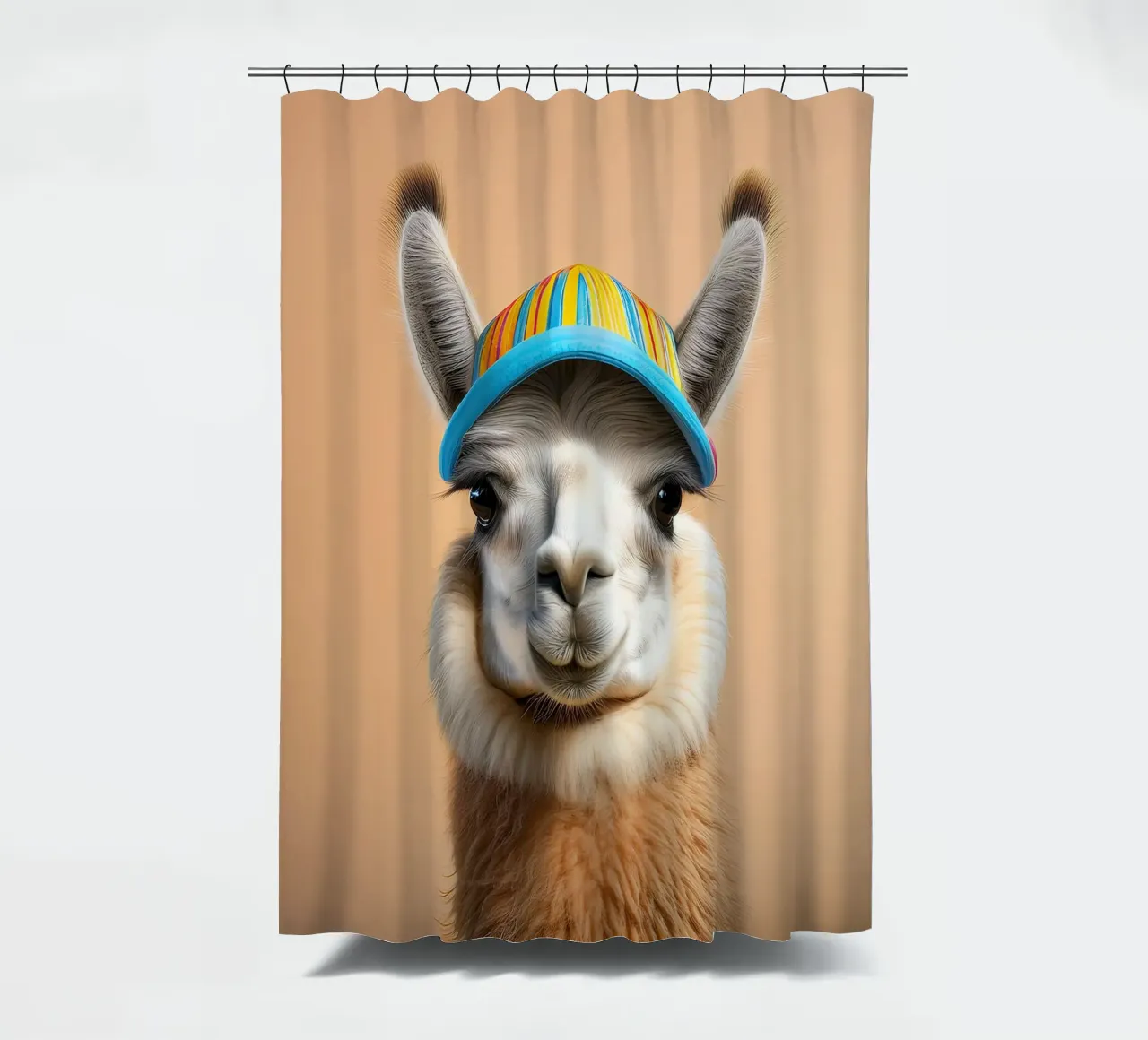 Lama coloré avec chapeau rayé | Art mural amusant et excentrique rideau de douche de FlexiDesignsByK