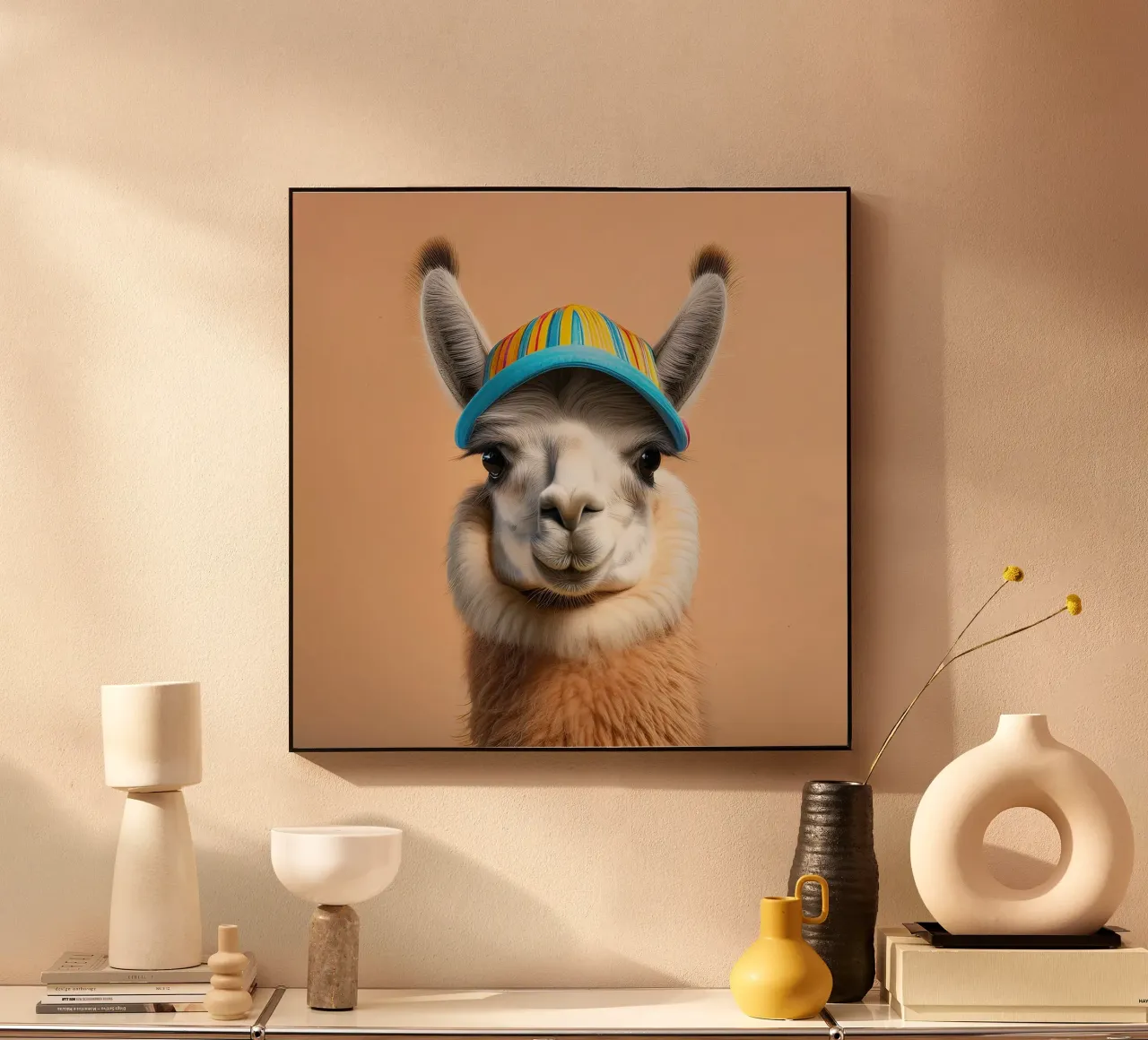 Lama colorato con cappello a righe | Arte da parete divertente e stravagante plexiglass da FlexiDesignsByK
