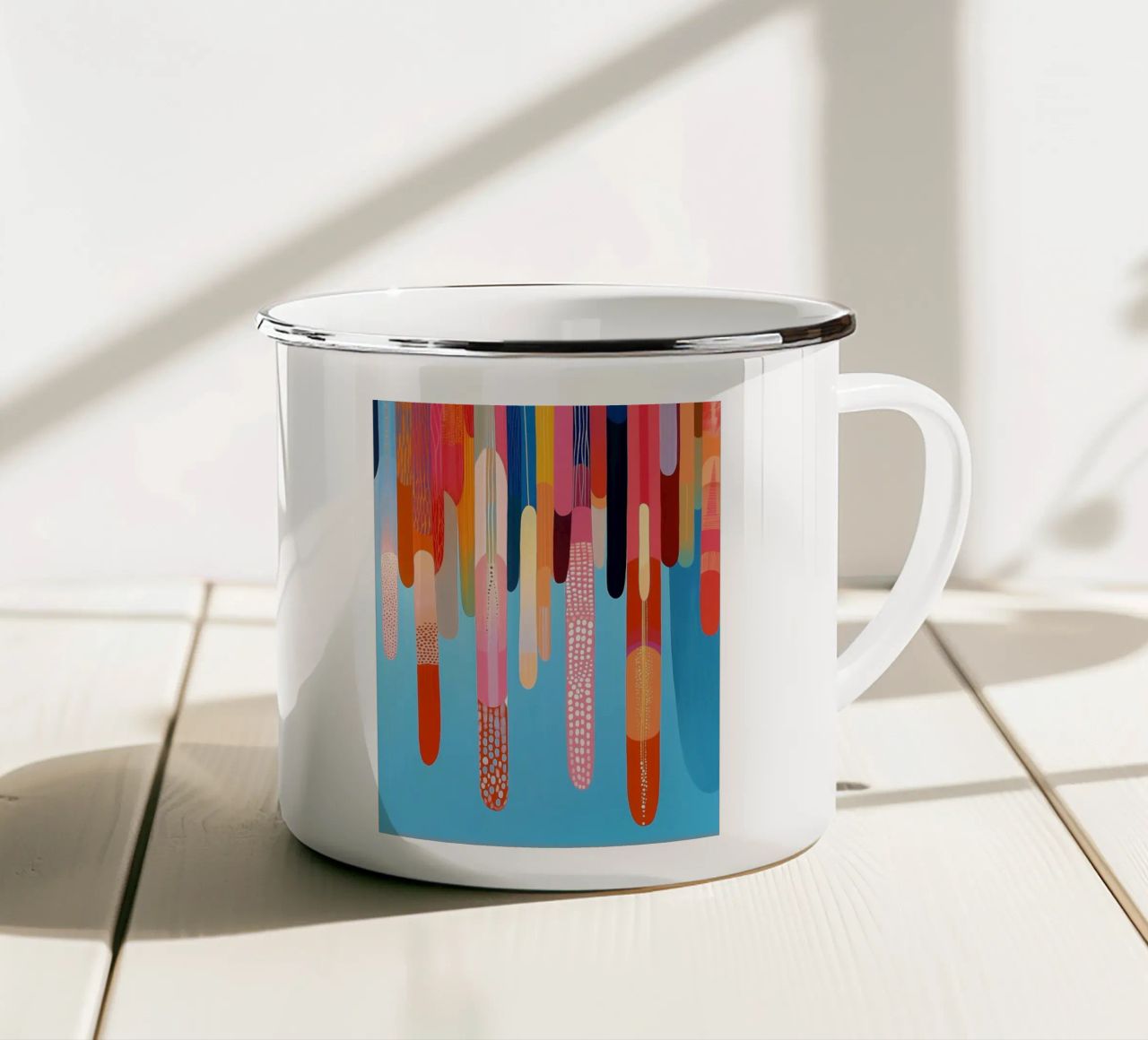 Forme astratte in tanti colori allegri tazza in smalto da Imagine