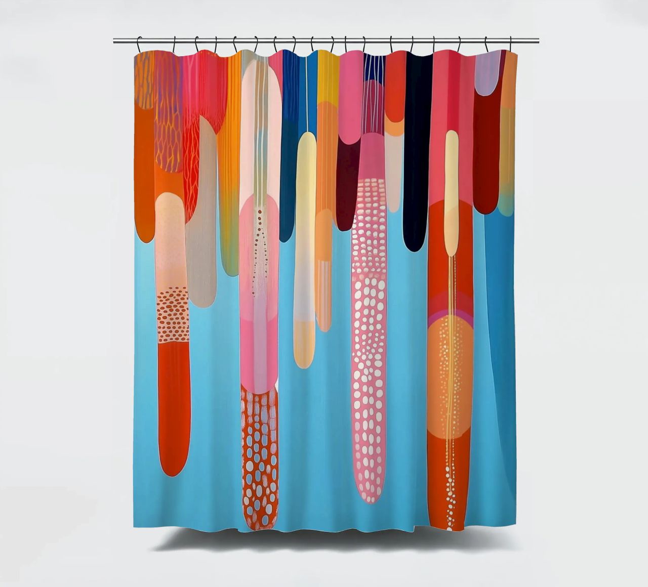 Abstract shapes in many cheerful colours shower curtain by Imagine