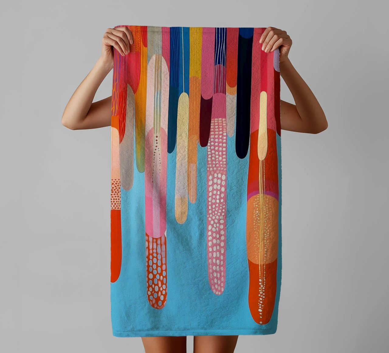 Abstract shapes in many cheerful colours towel by Imagine