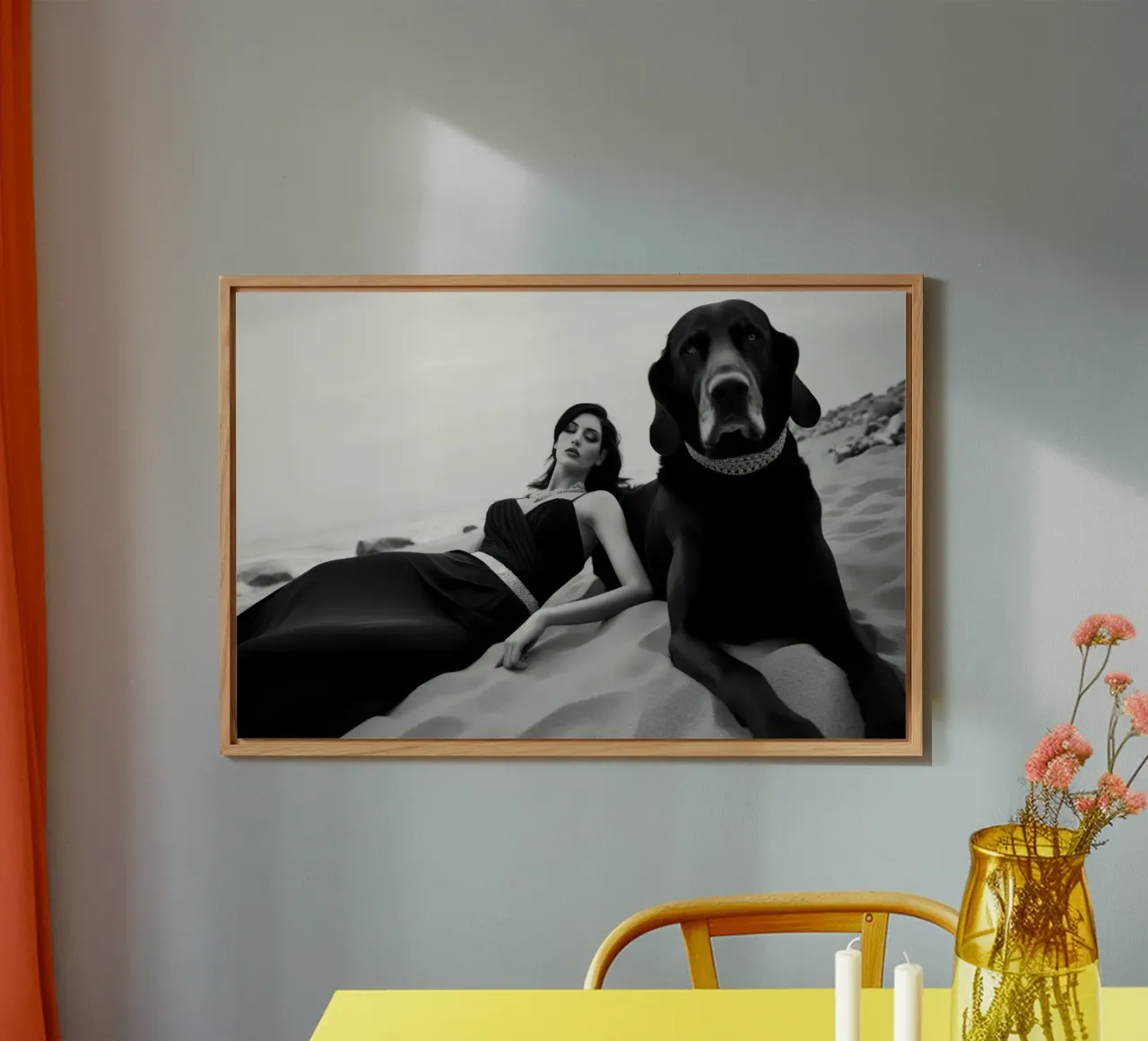 Modello femminile con mastino nero | Poesia in bianco e nero alluminio dibond da Autofocus