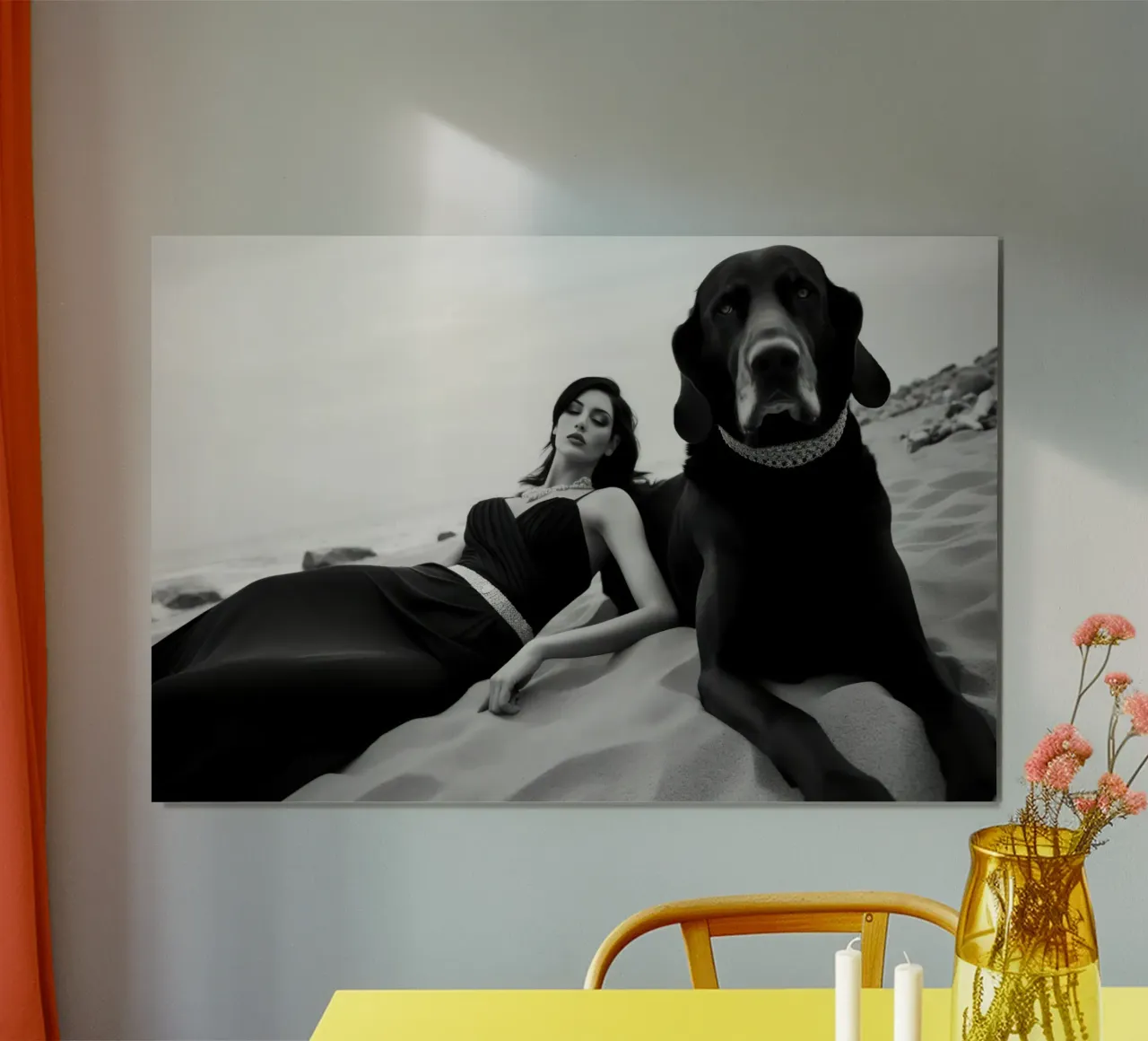 Modello femminile con mastino nero | Poesia in bianco e nero carta hahnemühle da Autofocus