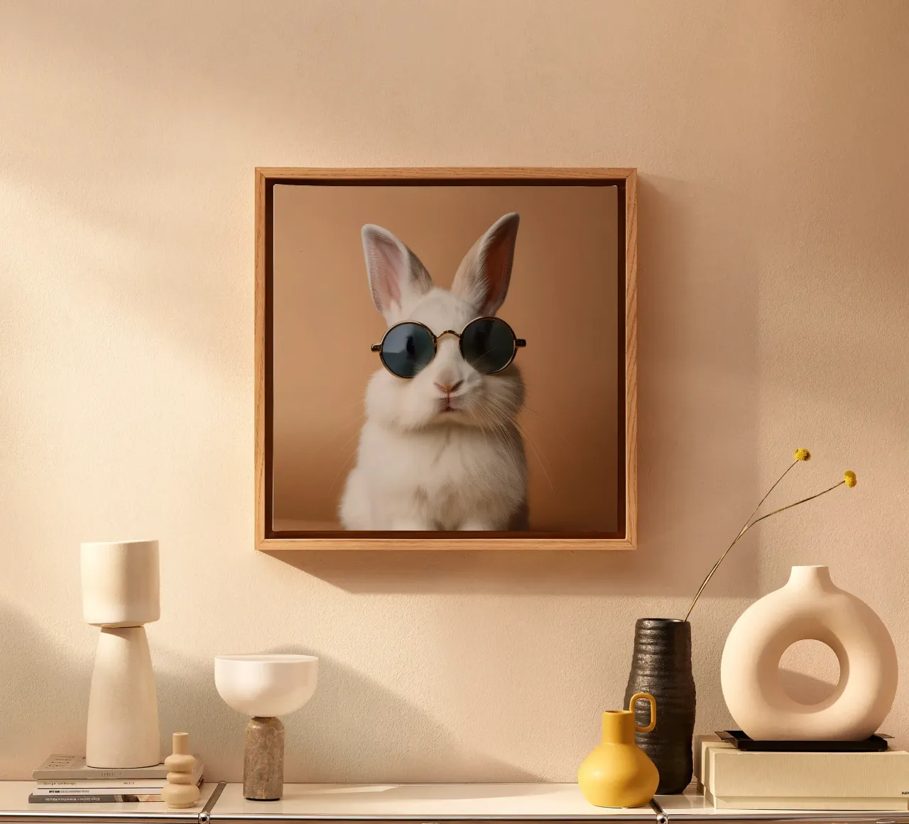 Cool konijntje met zonnebril | Leuk en stijlvol muurschilderij canvas met Baklijst van FlexiDesignsByK