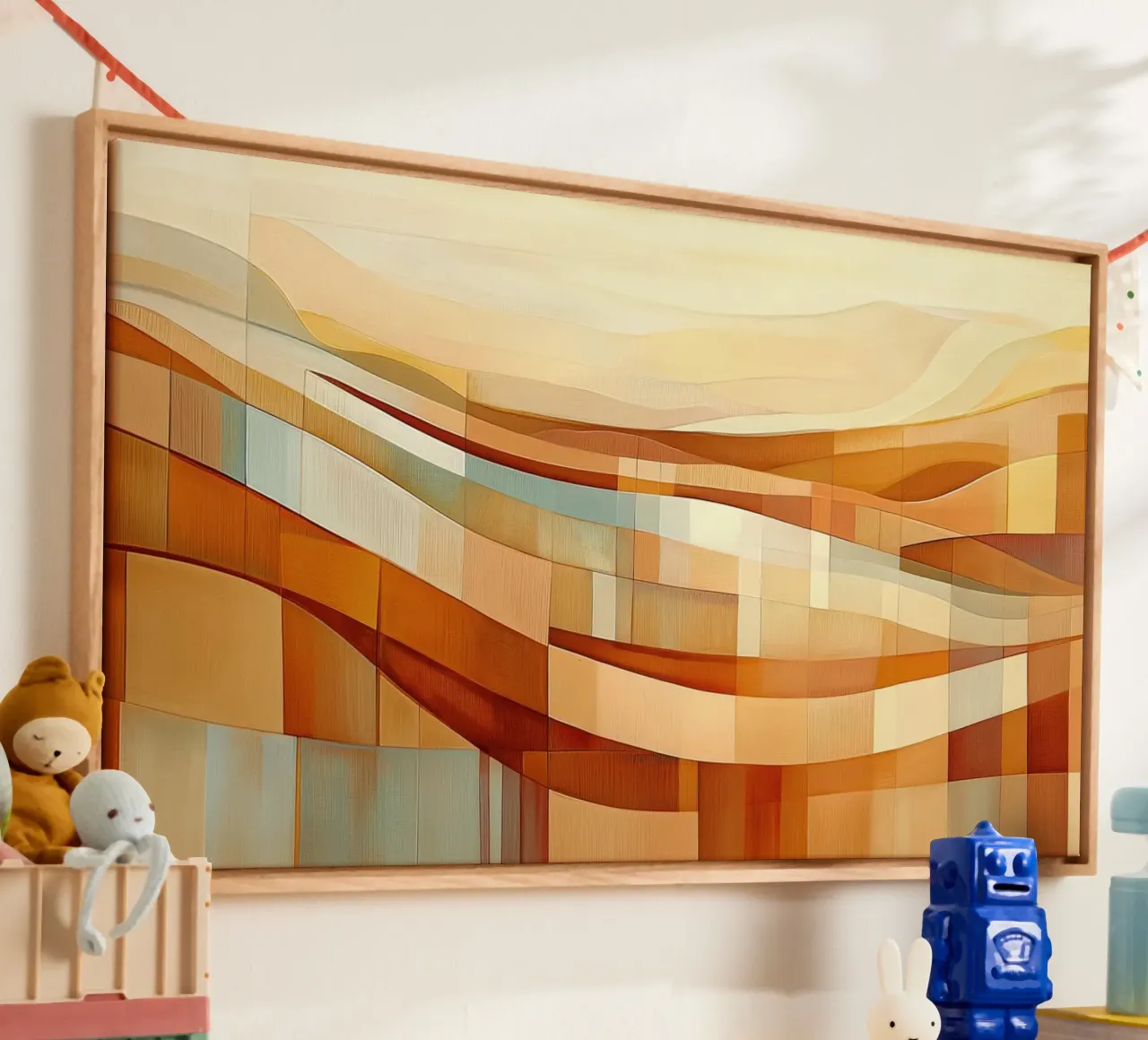 Abstract landschap in herfstkleuren canvas met Baklijst van Imagine