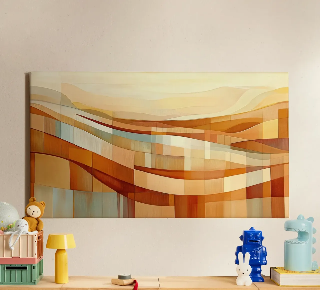 Abstract landschap in herfstkleuren canvas met Baklijst van Imagine
