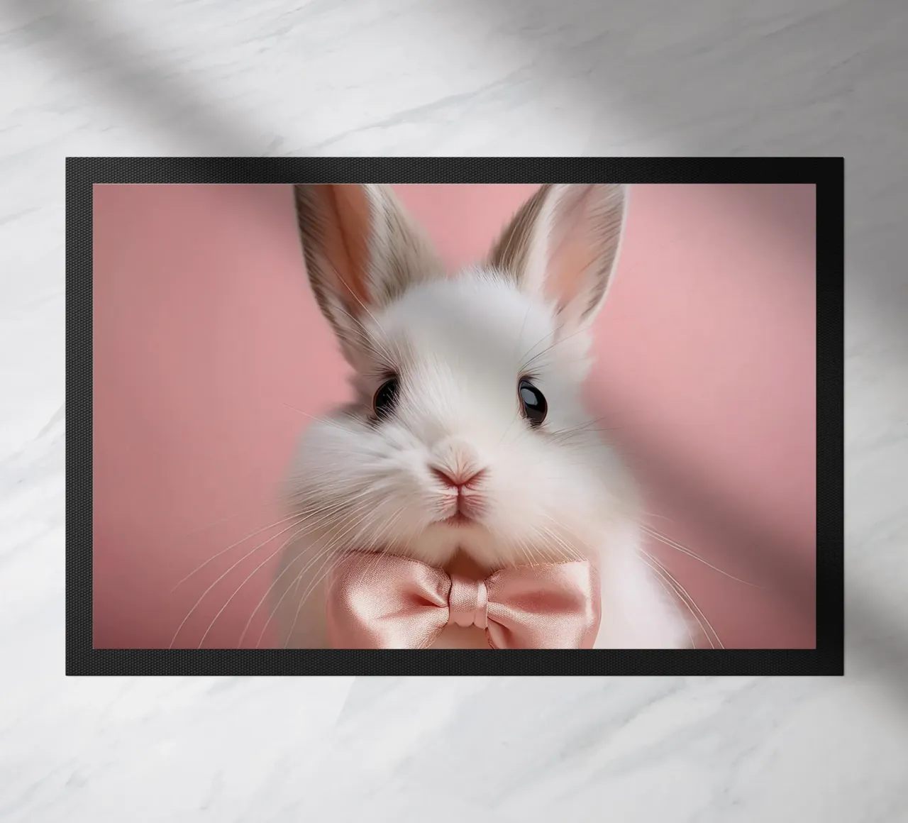 Adorable Bunny with Pink Bow | Cute and Elegant Wall Art doormat by FlexiDesignsByK