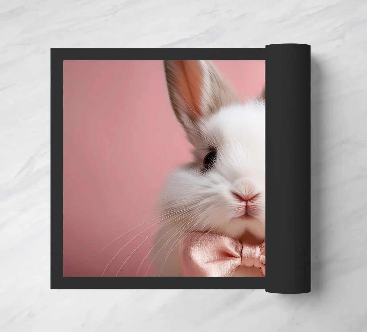 Adorable Bunny with Pink Bow | Cute and Elegant Wall Art doormat by FlexiDesignsByK