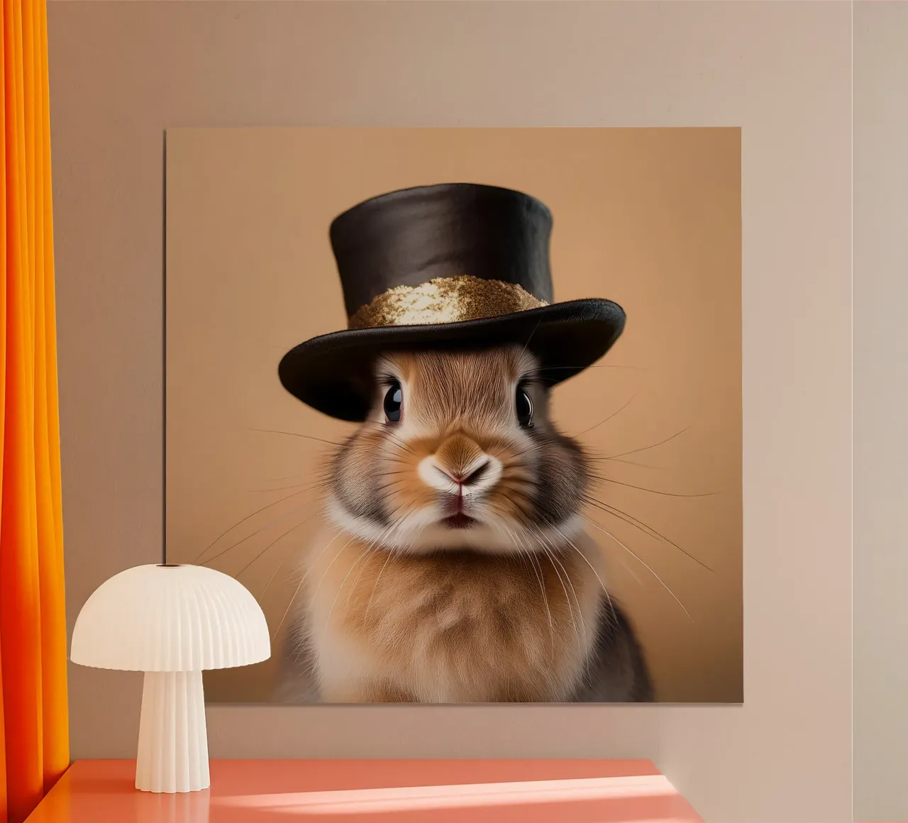 Charmant lapin coiffé d'un haut-de-forme Impression d'art | Décoration murale fantaisiste poster avec cadre en plastique de FlexiDesignsByK