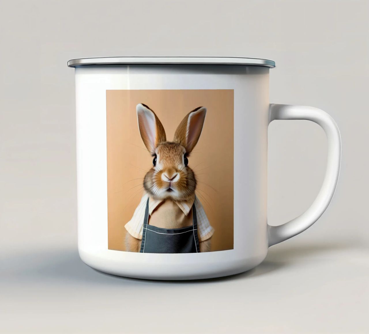 Stampa d'arte di Dapper Bunny in grembiule | Decorazione murale di animali stravaganti tazza in smalto da FlexiDesignsByK