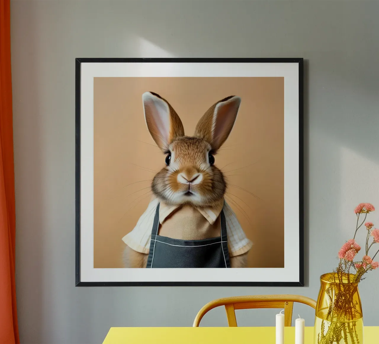 Dapper Bunny in Apron Art Print | Whimsical Animal Wall Deco hahnemühle de FlexiDesignsByK