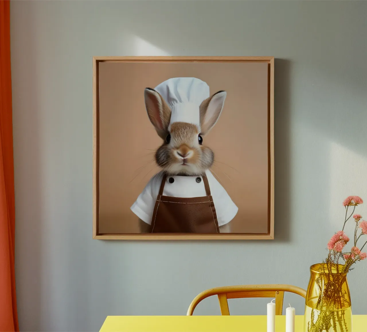 Charmante Bunny Chef Kunst Print | Speelse Keuken Wanddecoratie canvas met Baklijst van FlexiDesignsByK