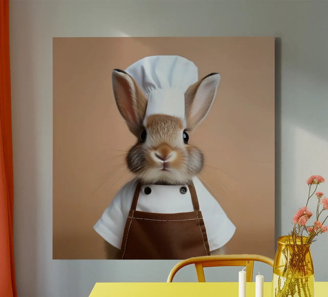 Charmante Bunny Chef Kunst Print | Speelse Keuken Wanddecoratie canvas met Baklijst van FlexiDesignsByK