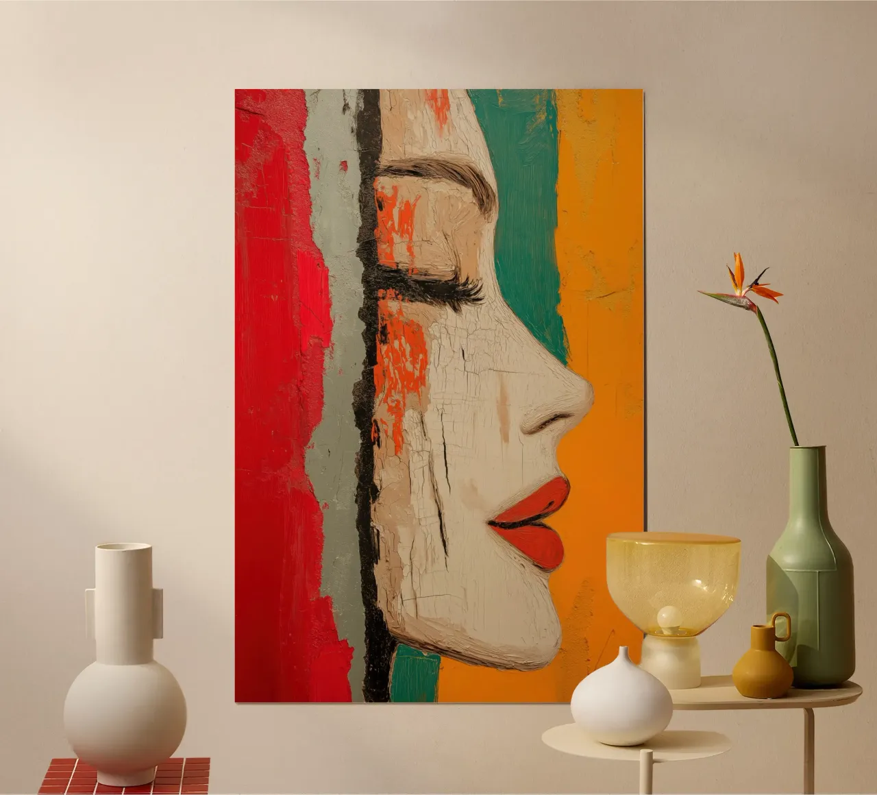 Volto femminile astratto poster con telaio in legno da Imagine