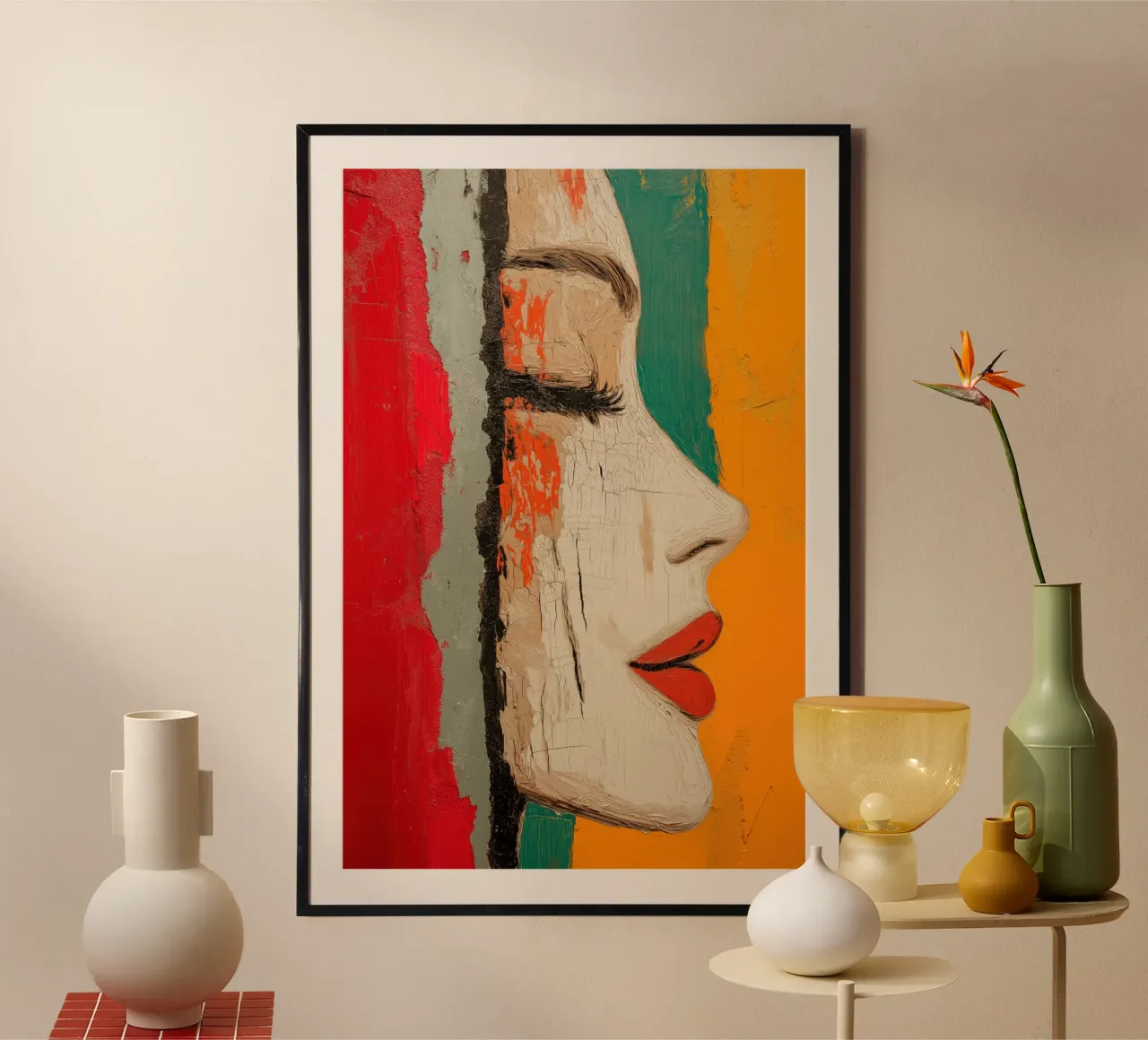 Volto femminile astratto poster con telaio in legno da Imagine