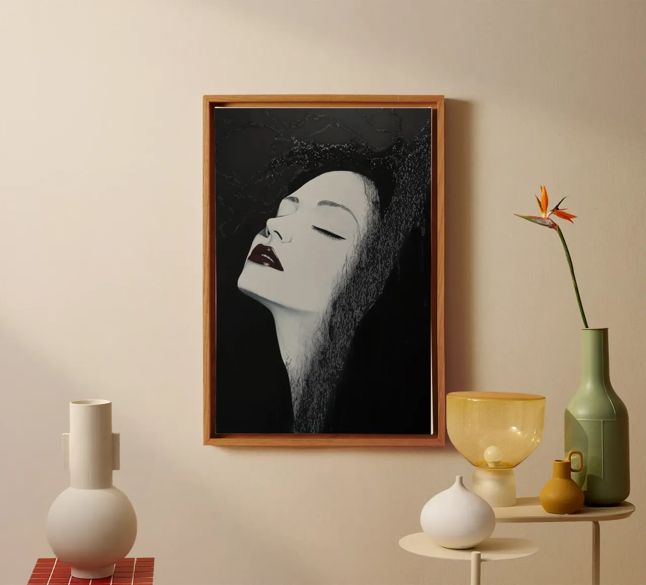Ritratto femminile in bianco e nero tela con Cornice a cassetta da Imagine