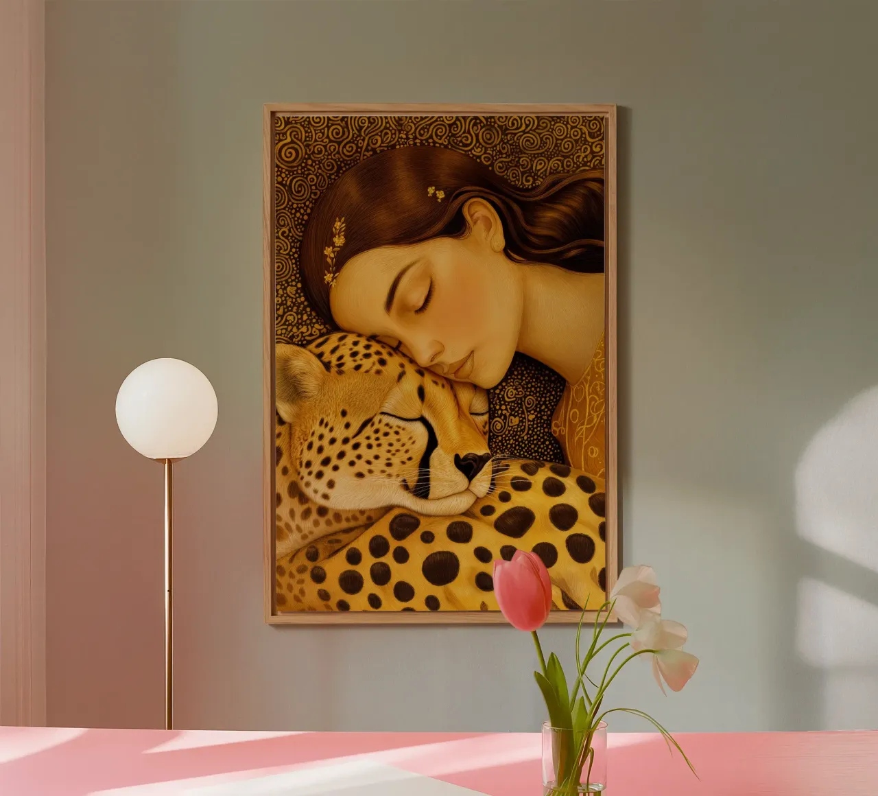 Donna dorata di Klimt con ghepardo pannello forex da Autofocus