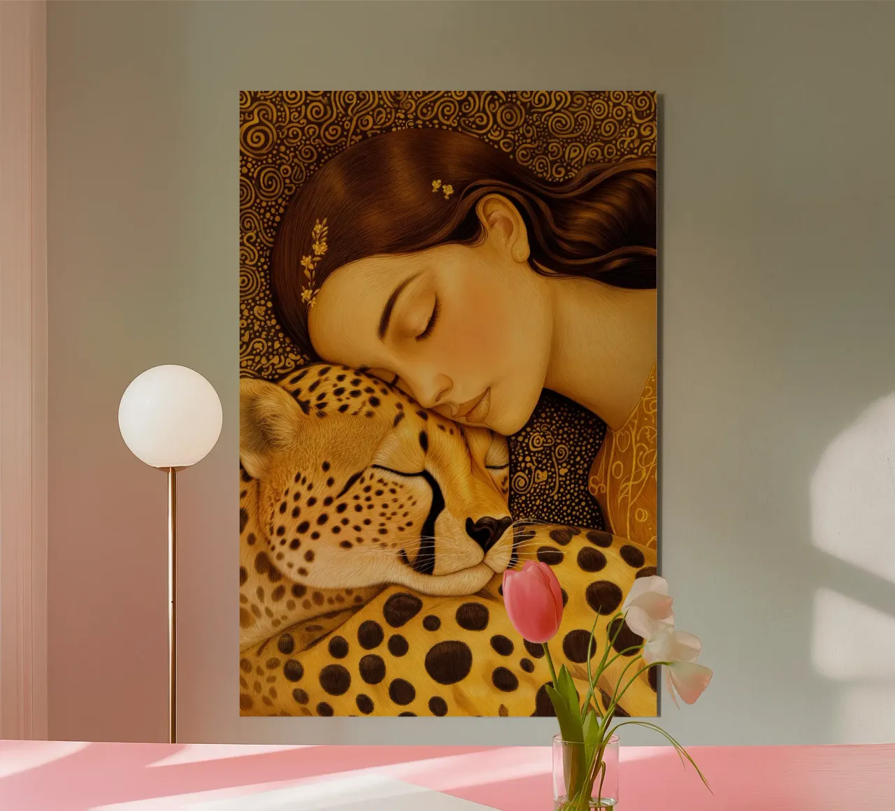 Donna dorata di Klimt con ghepardo pannello forex da Autofocus