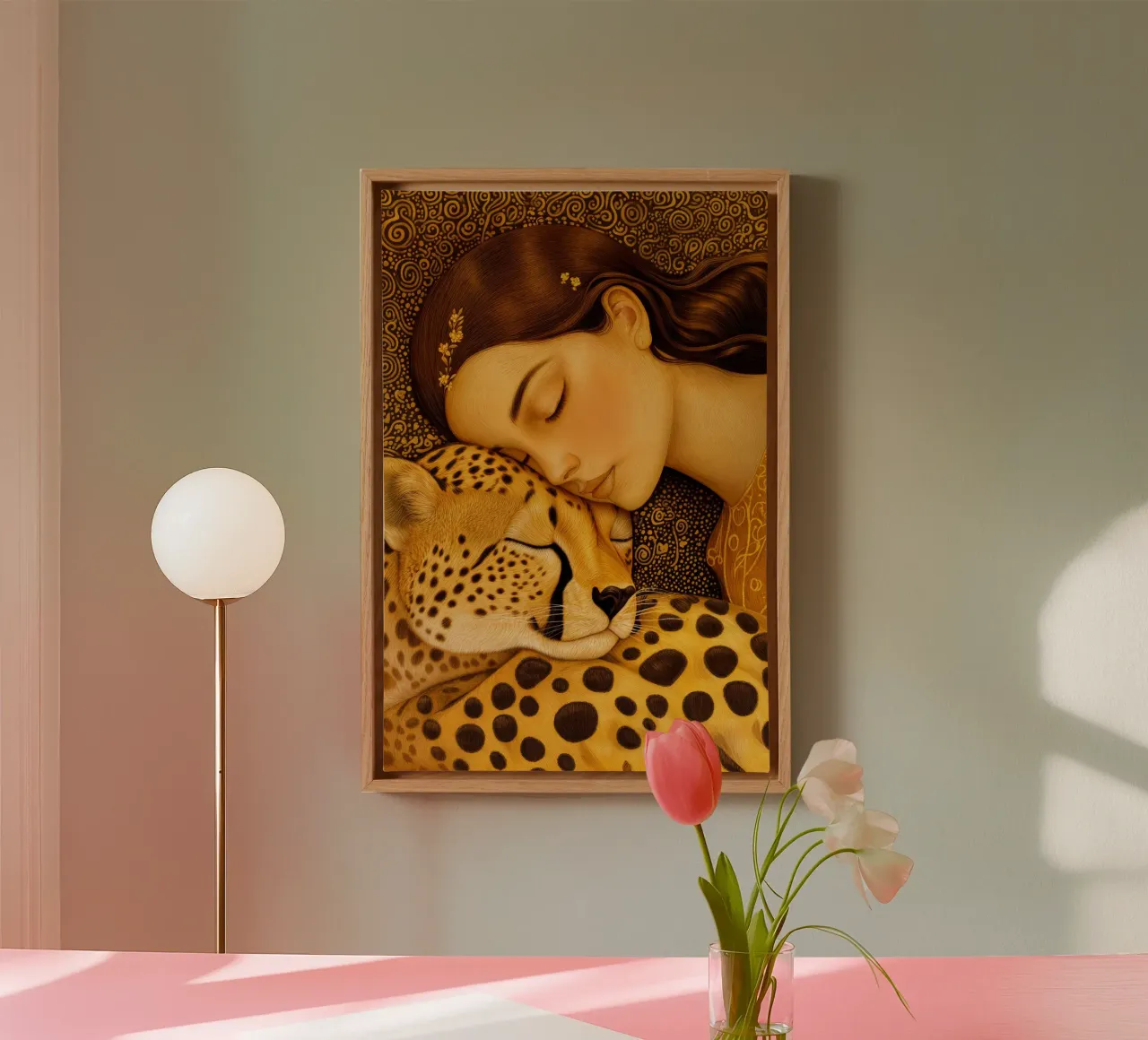 Donna dorata di Klimt con ghepardo tela con Cornice a cassetta da Autofocus