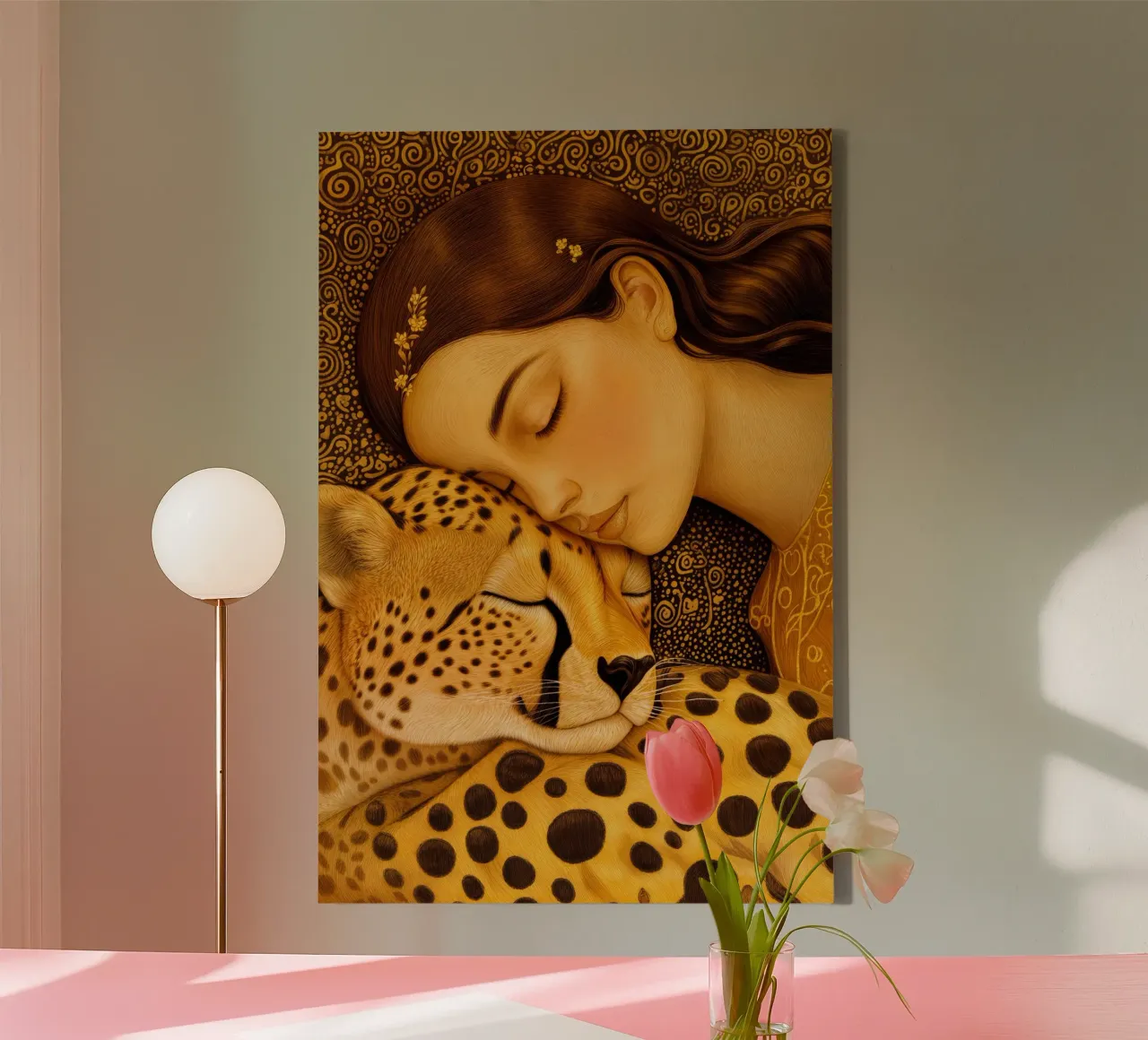 Donna dorata di Klimt con ghepardo tela con Cornice a cassetta da Autofocus