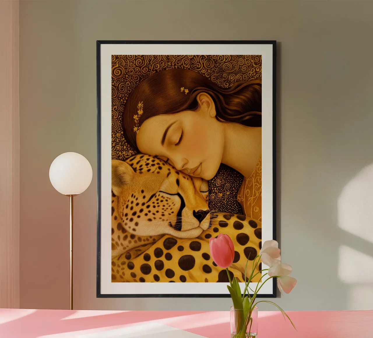 Donna dorata di Klimt con ghepardo carta hahnemühle da Autofocus