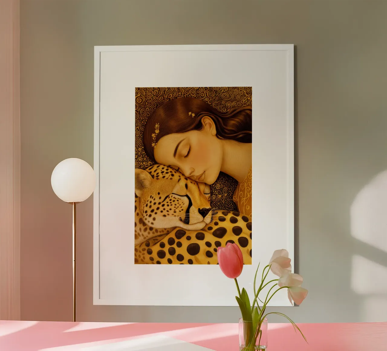 Donna dorata di Klimt con ghepardo carta hahnemühle da Autofocus