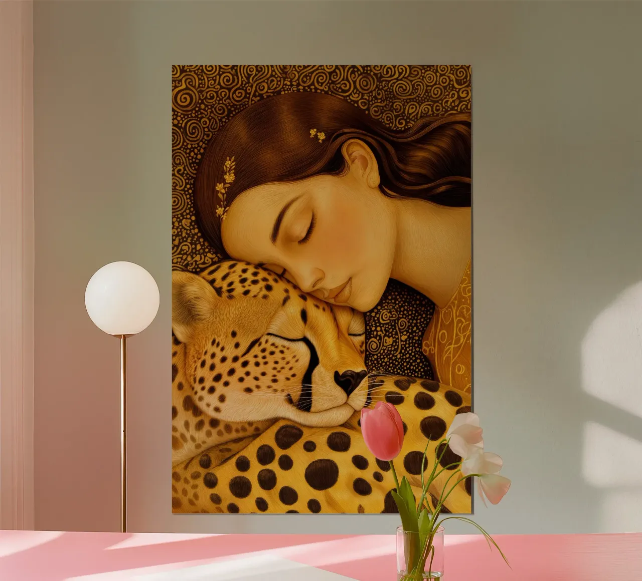 Donna dorata di Klimt con ghepardo carta hahnemühle da Autofocus